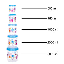 2446 Plastic Transparent Container Air Tight Dabba Set (3000ml 2000ml 1000ml 750ml 500ml)