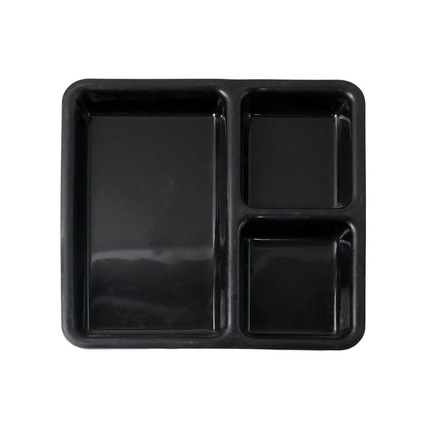 Plastic Multi-compartment Meal Serving Tray  3-section Rectangular Dining Plate (1 Pc  Black)