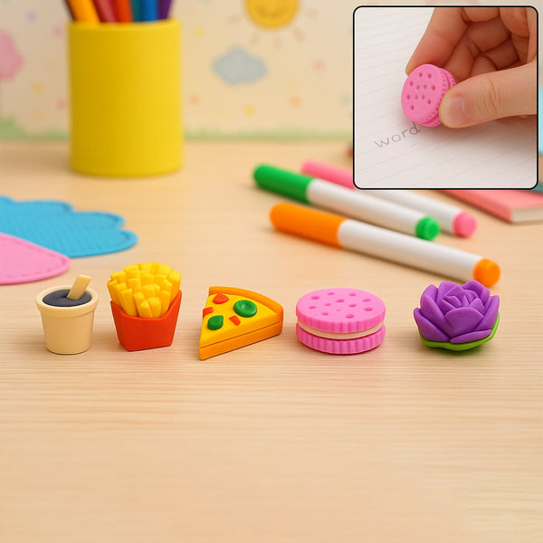 3D Mix Design Fancy & Stylish Colorful Erasers, Mini Eraser Creative Cute Novelty Eraser for Children Different Designs Eraser Set for Return Gift, Birthday Party, School Prize (1 Set)