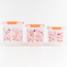 Square 3 Pcs Floral Printed Airtight Storage Container Set  Approx 2.8 Ltr 4.5 Ltr 6.9 Ltr (3 Pcs Set)