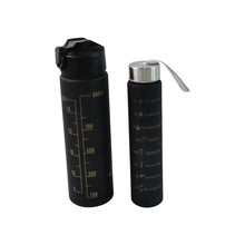 2 Pc Premium Black Motivational Water Bottle Set (900 Ml + 300 Ml)