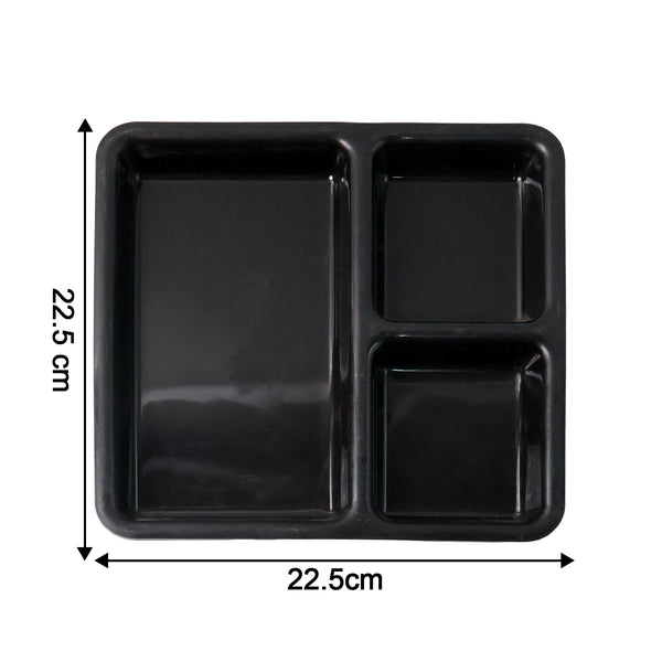 Plastic Multi-compartment Meal Serving Tray  3-section Rectangular Dining Plate (1 Pc  Black)
