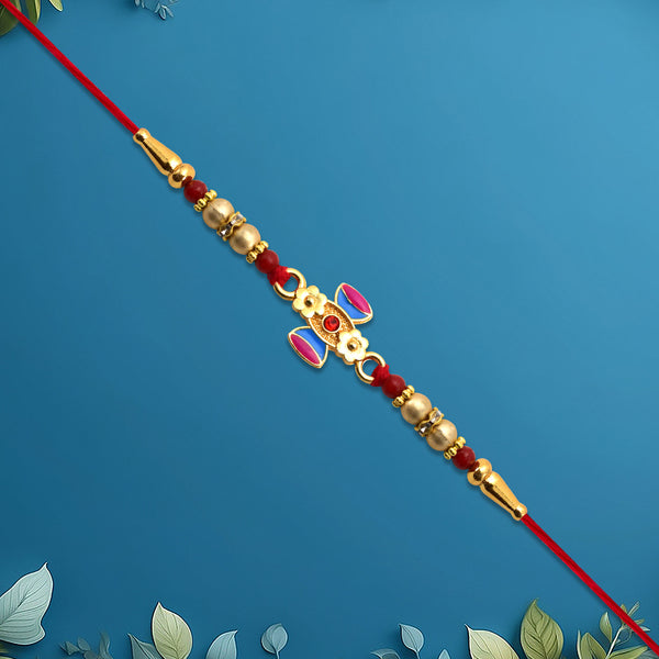 Damru Rakhi With Beads And Floral Detailing